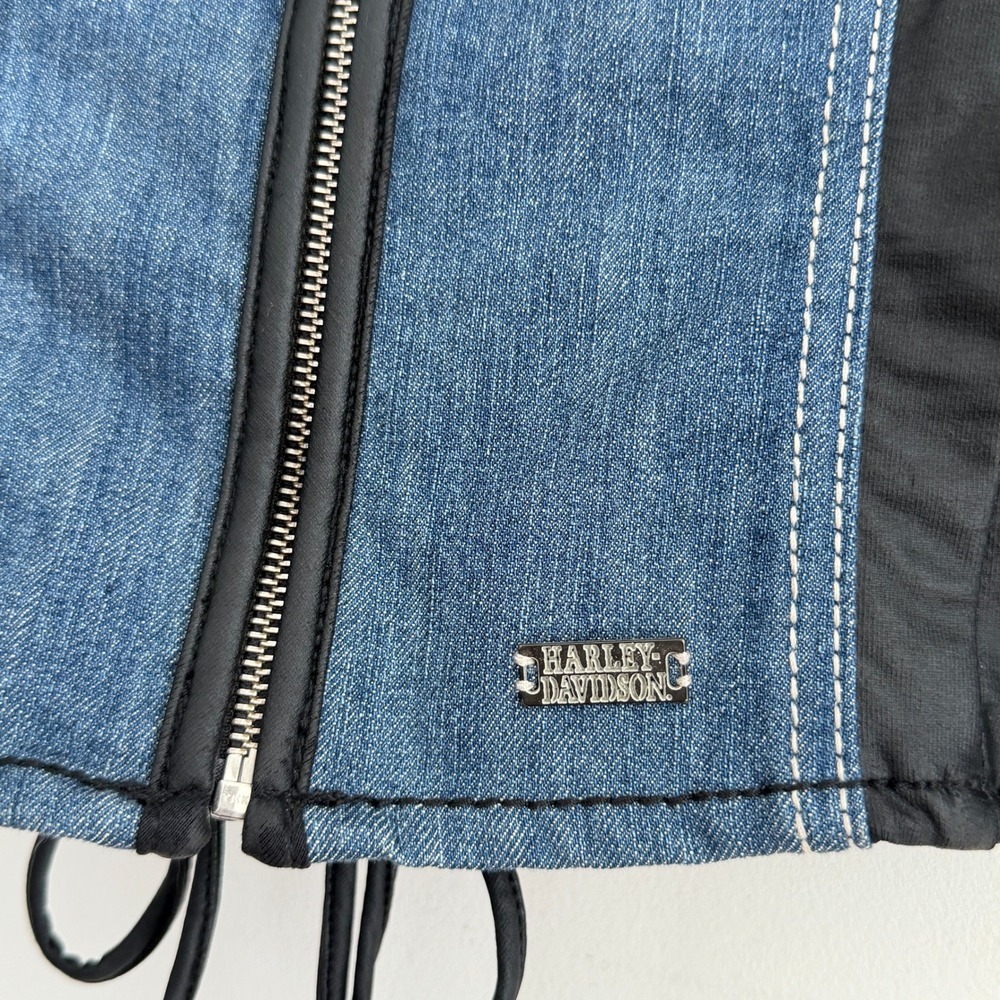 Vintage Harley Vintage Davidson Vest Womens Medium Denim Y2K Corset Lace Up - Picture 7 of 12
